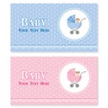 Templates for baby cards, banners in delicate colors with lace for a girl and a boy